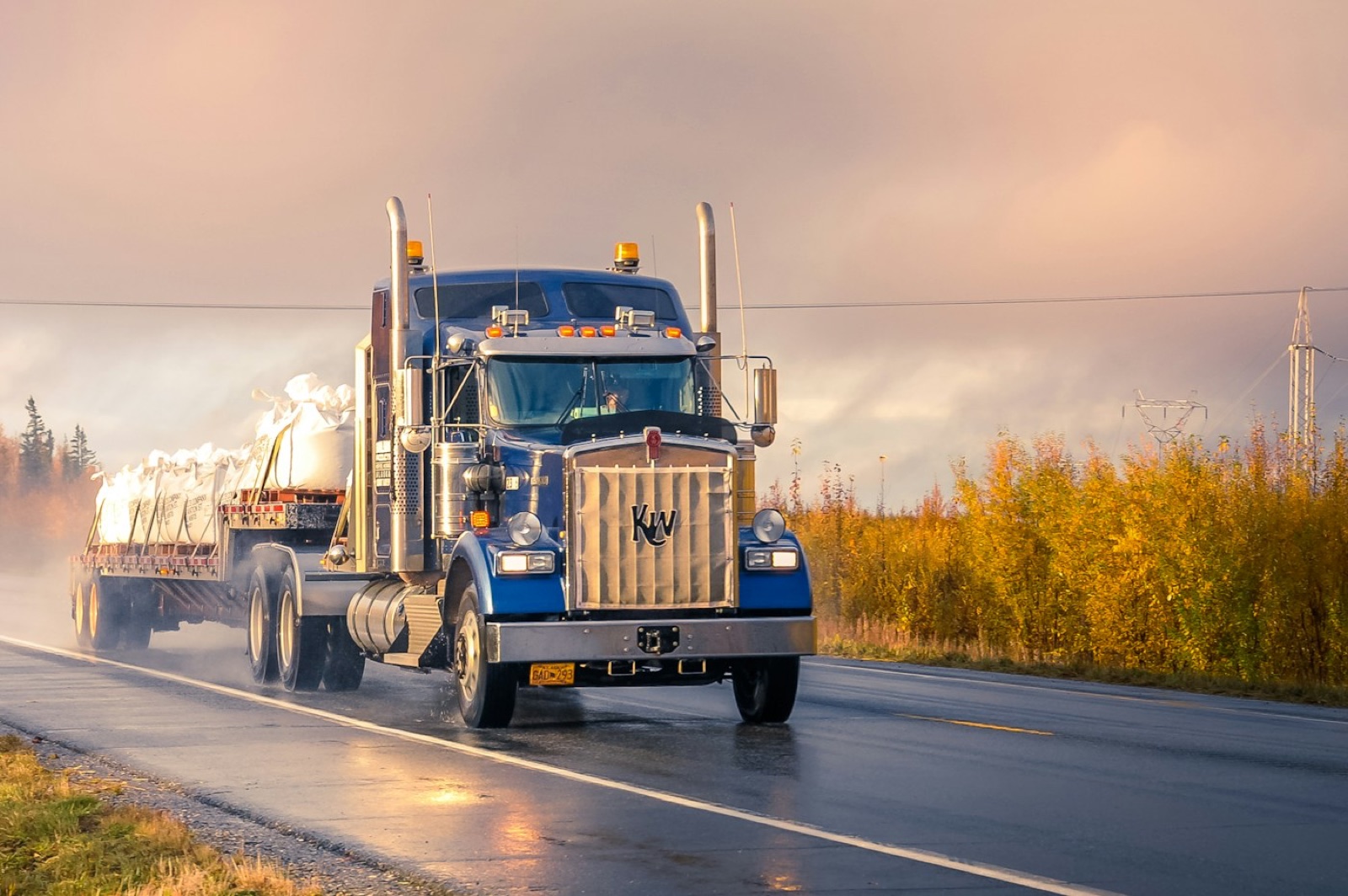 A semi truck traveling on a highway